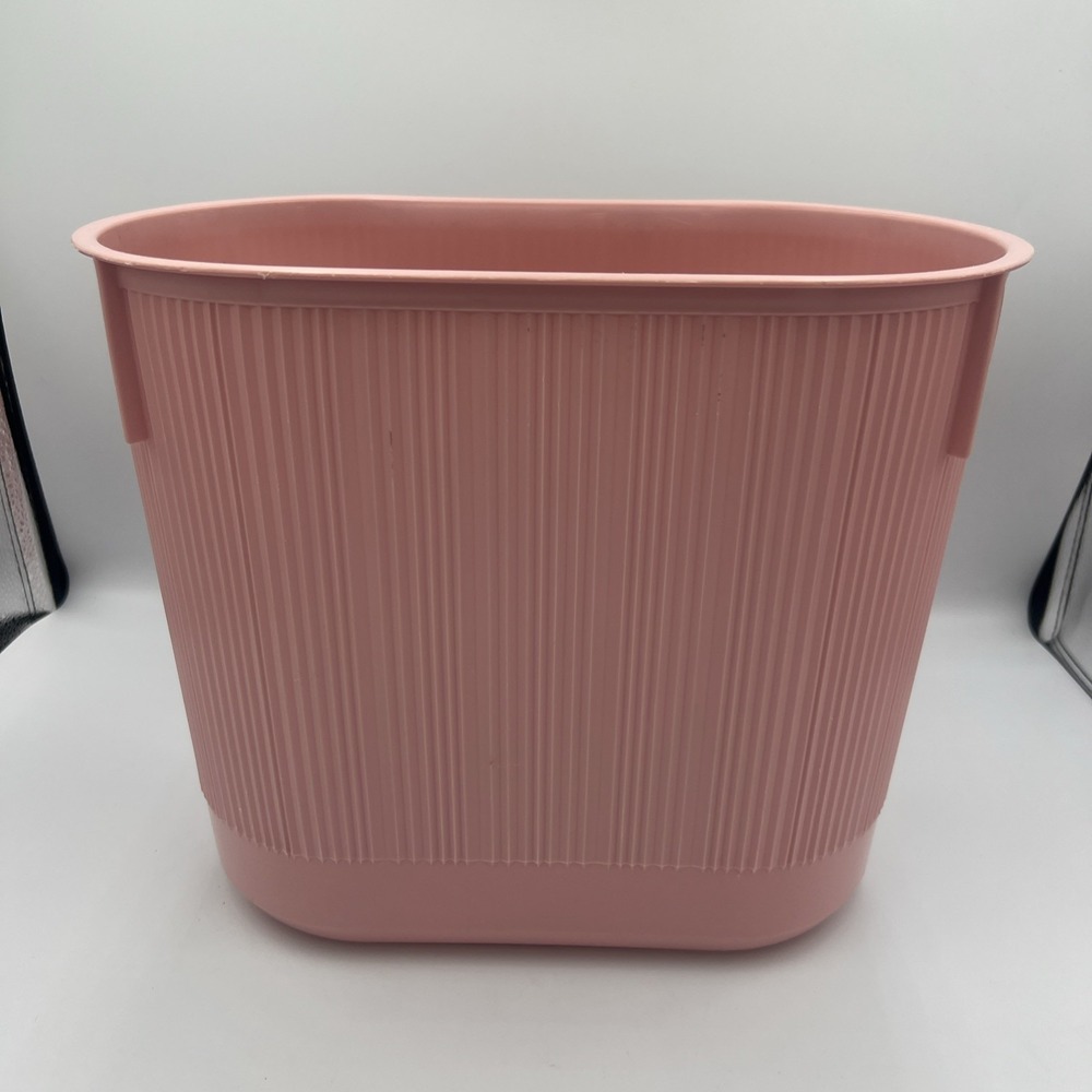 Mid Century Vintage‎ Rubbermaid Pink Ribbed Oval Trash Can Wastebasket 2954
